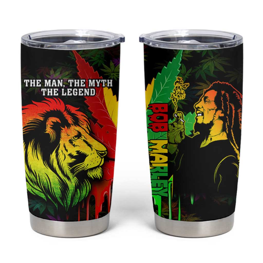 Jamaica Legend Bob Tumbler Cup Lion With Cannabis Leaf Pattern - Wonder Print Shop