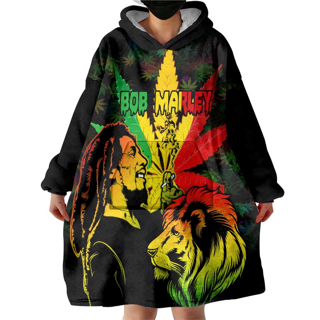 Jamaica Legend Bob Wearable Blanket Hoodie Lion With Cannabis Leaf Pattern LT14