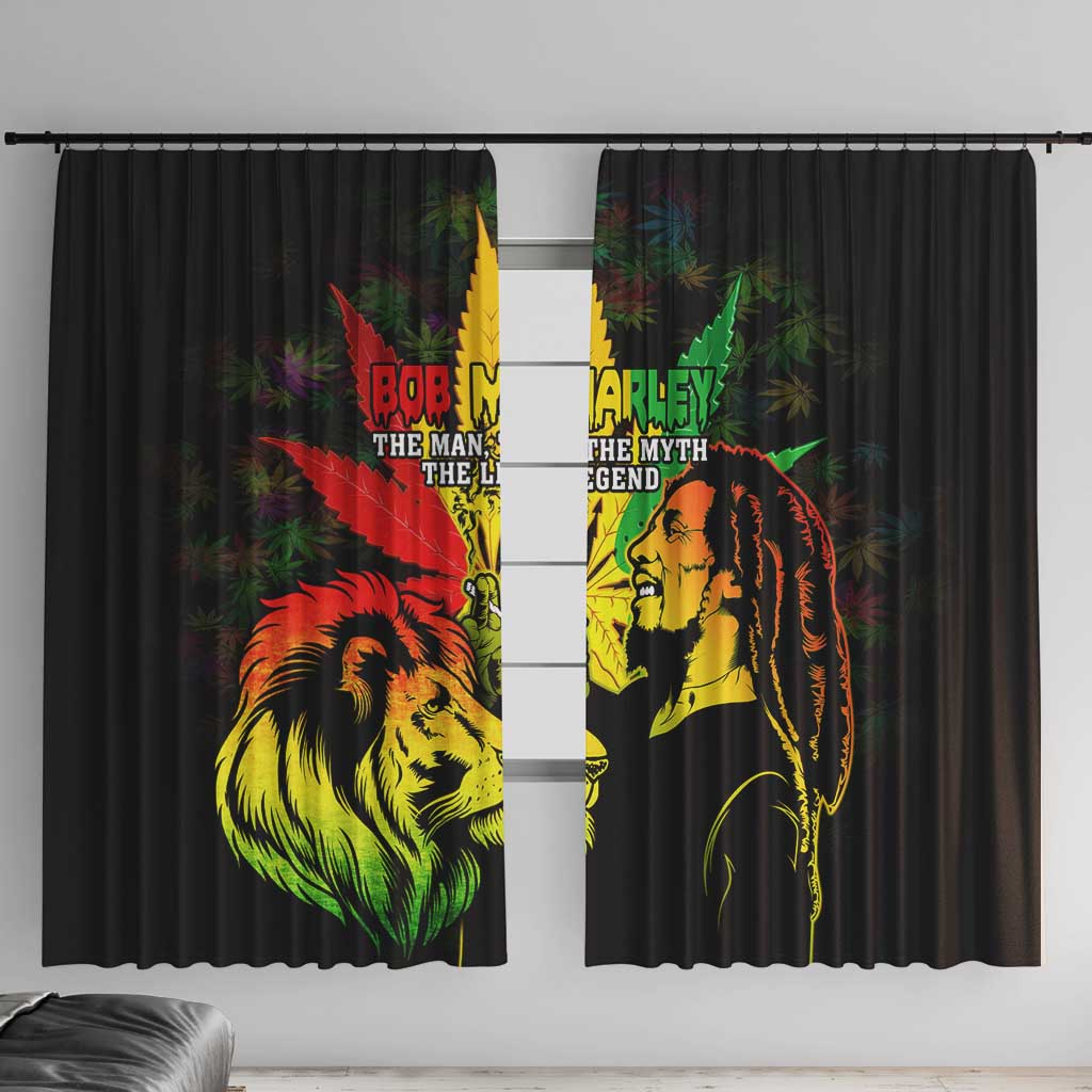 Jamaica Legend Bob Window Curtain Lion With Cannabis Leaf Pattern - Wonder Print Shop