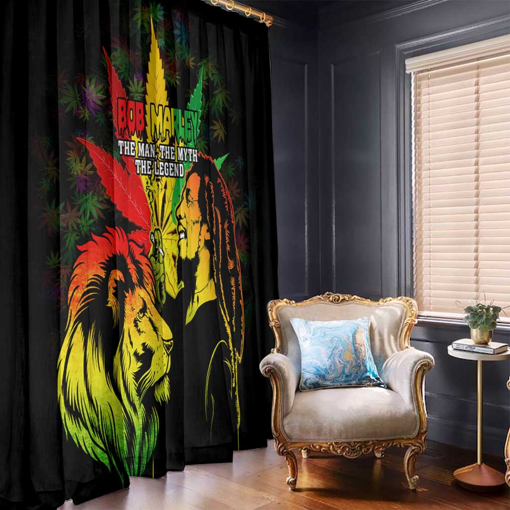 Jamaica Legend Bob Window Curtain Lion With Cannabis Leaf Pattern - Wonder Print Shop