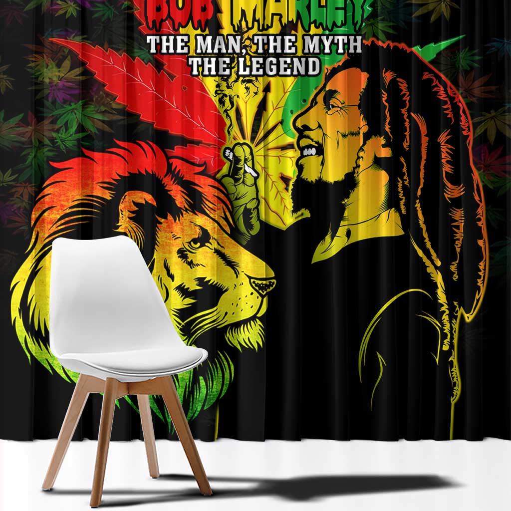 Jamaica Legend Bob Window Curtain Lion With Cannabis Leaf Pattern - Wonder Print Shop