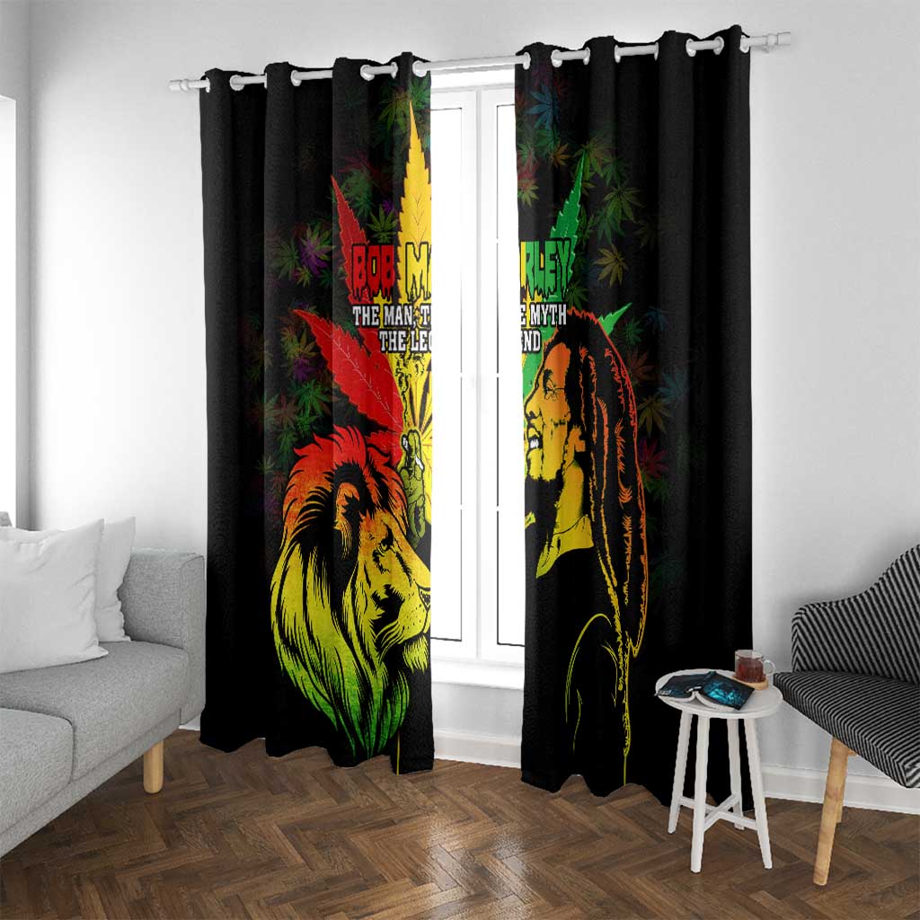 Jamaica Legend Bob Window Curtain Lion With Cannabis Leaf Pattern - Wonder Print Shop