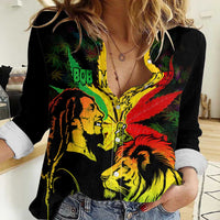 Jamaica Legend Bob Women Casual Shirt Lion With Cannabis Leaf Pattern LT14