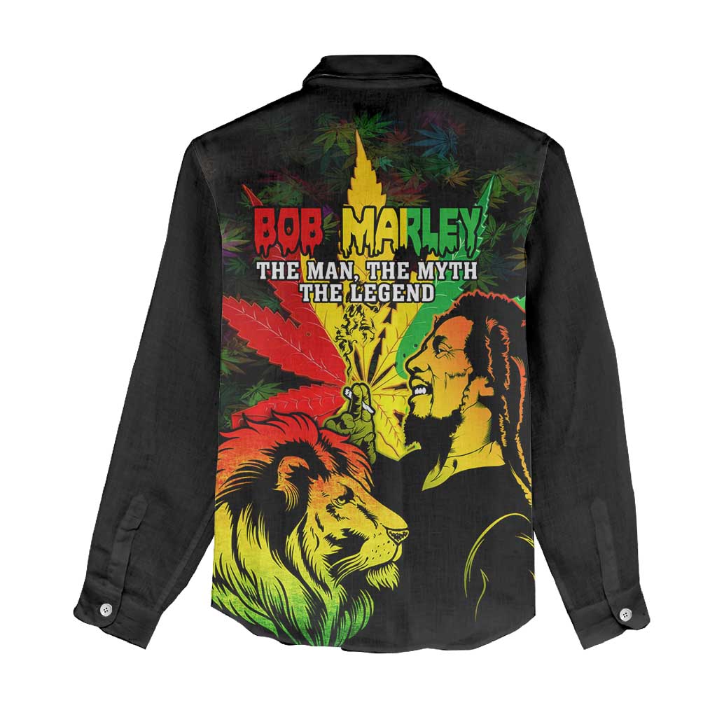 Jamaica Legend Bob Women Casual Shirt Lion With Cannabis Leaf Pattern LT14