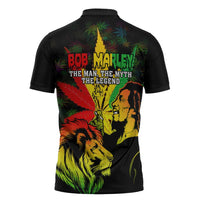 Jamaica Legend Bob Zipper Polo Shirt Lion With Cannabis Leaf Pattern - Wonder Print Shop