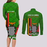 Zambia Independence Day Couples Matching Long Sleeve Bodycon Dress and Long Sleeve Button Shirts Happy 59th Anniversary Kente Pattern - Wonder Print Shop