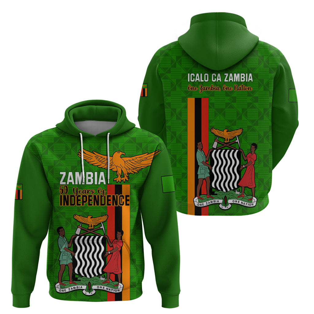 Zambia Independence Day Hoodie Happy 59th Anniversary Kente Pattern - Wonder Print Shop