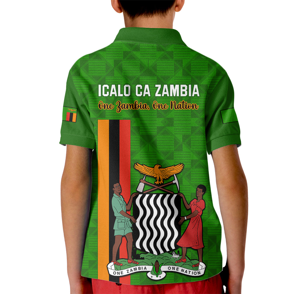 Zambia Independence Day Kid Polo Shirt Happy 59th Anniversary Kente Pattern - Wonder Print Shop
