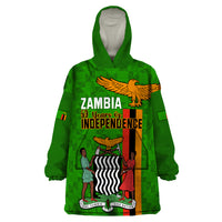 Zambia Independence Day Wearable Blanket Hoodie Happy 59th Anniversary Kente Pattern - Wonder Print Shop