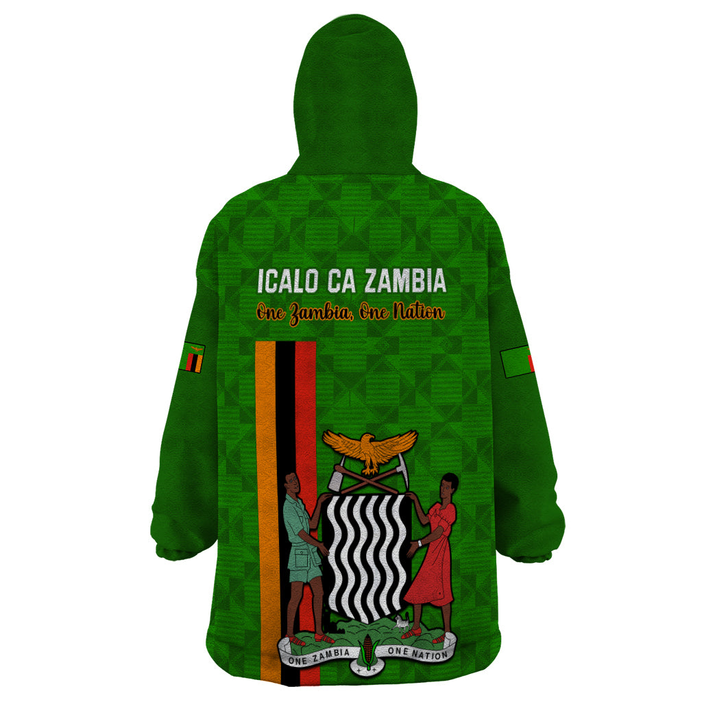 Zambia Independence Day Wearable Blanket Hoodie Happy 59th Anniversary Kente Pattern - Wonder Print Shop