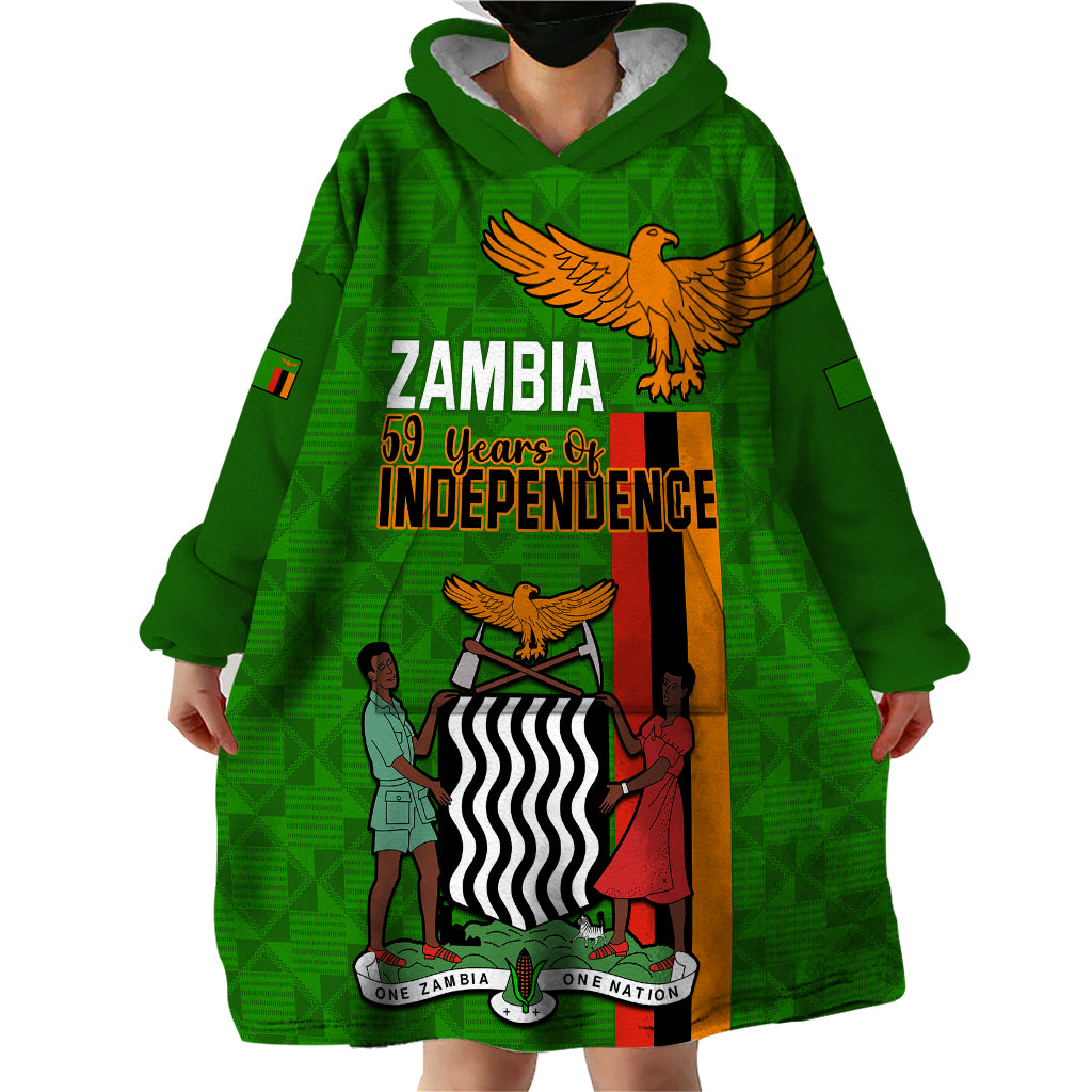 Zambia Independence Day Wearable Blanket Hoodie Happy 59th Anniversary Kente Pattern - Wonder Print Shop