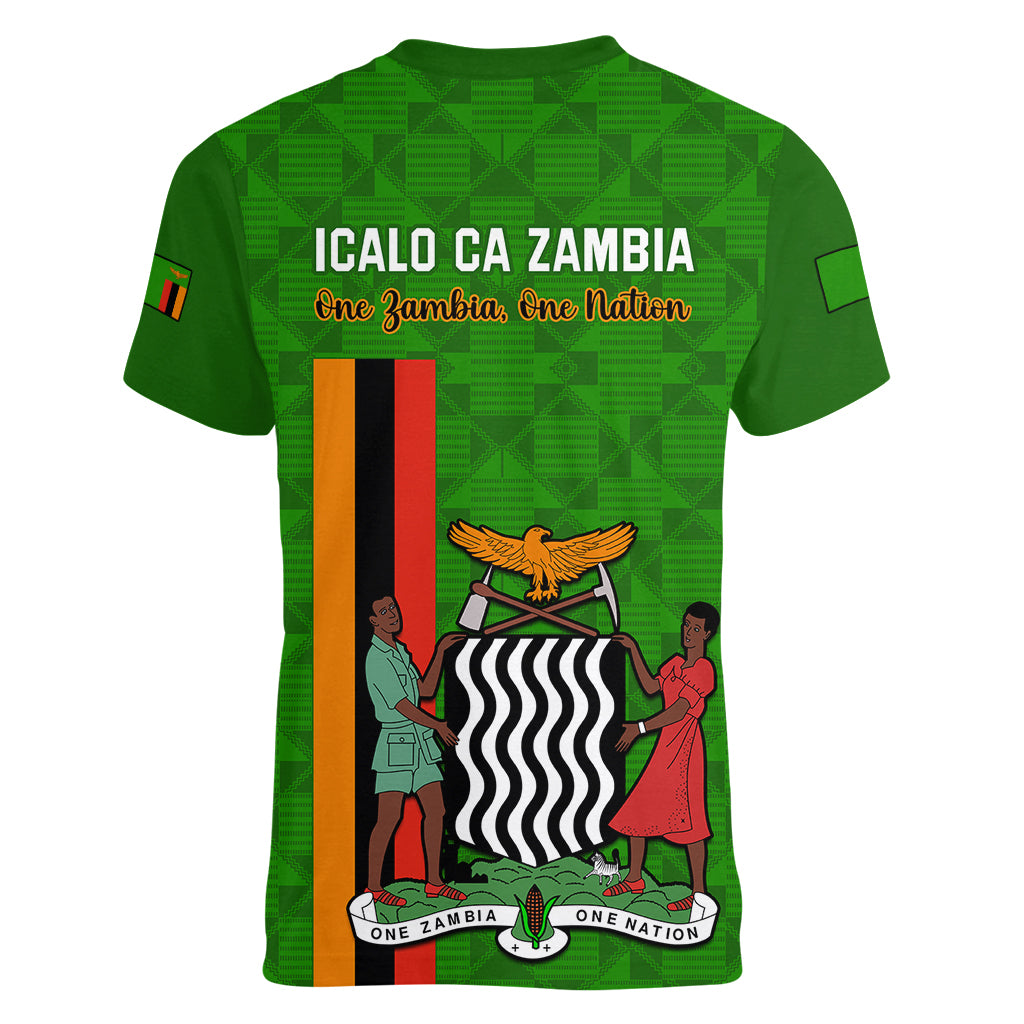 Zambia Independence Day Women V Neck T Shirt Happy 59th Anniversary Kente Pattern - Wonder Print Shop