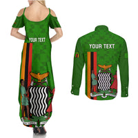 Personalised Zambia Independence Day Couples Matching Summer Maxi Dress and Long Sleeve Button Shirts Happy 59th Anniversary Kente Pattern - Wonder Print Shop