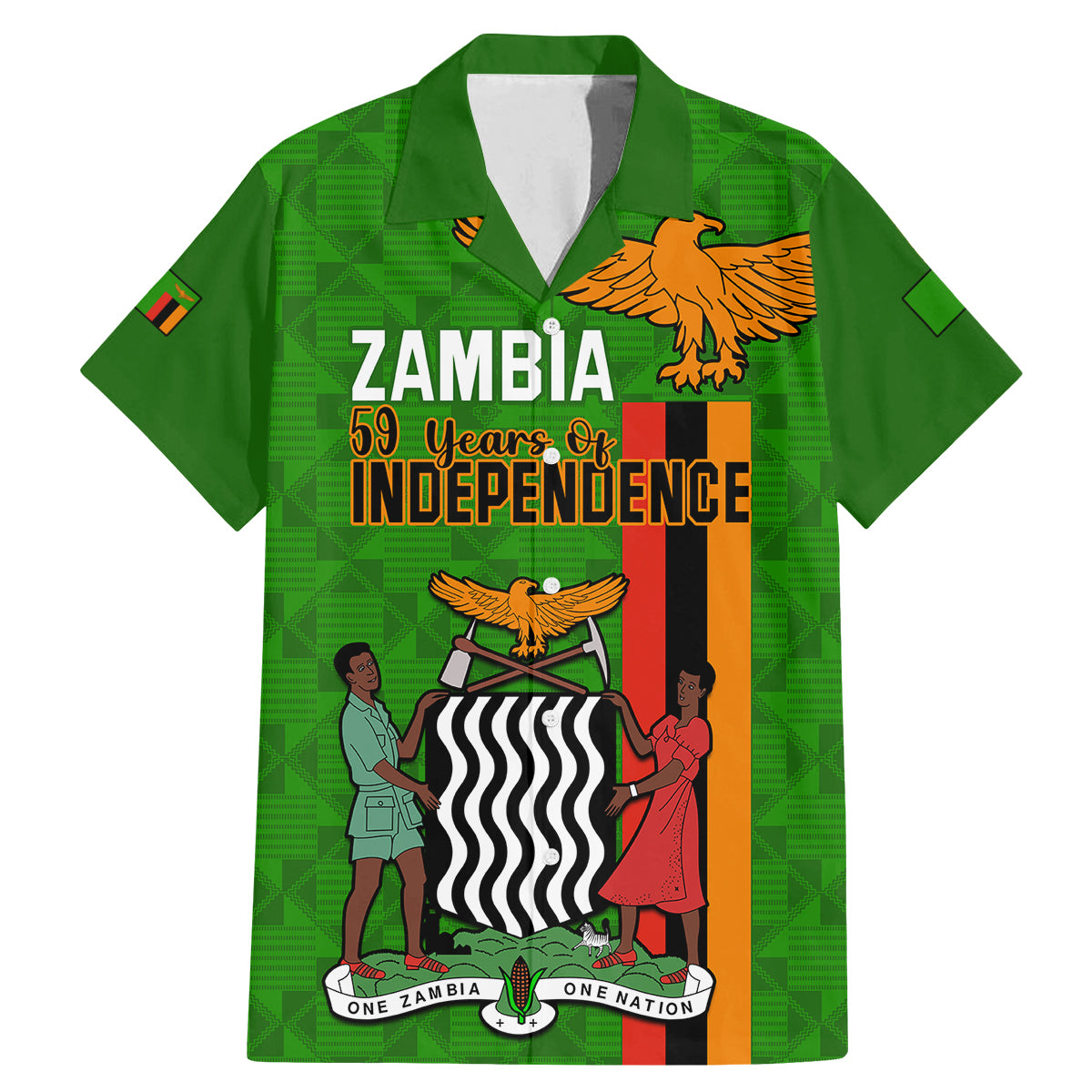 Personalised Zambia Independence Day Family Matching Mermaid Dress and Hawaiian Shirt Happy 59th Anniversary Kente Pattern - Wonder Print Shop