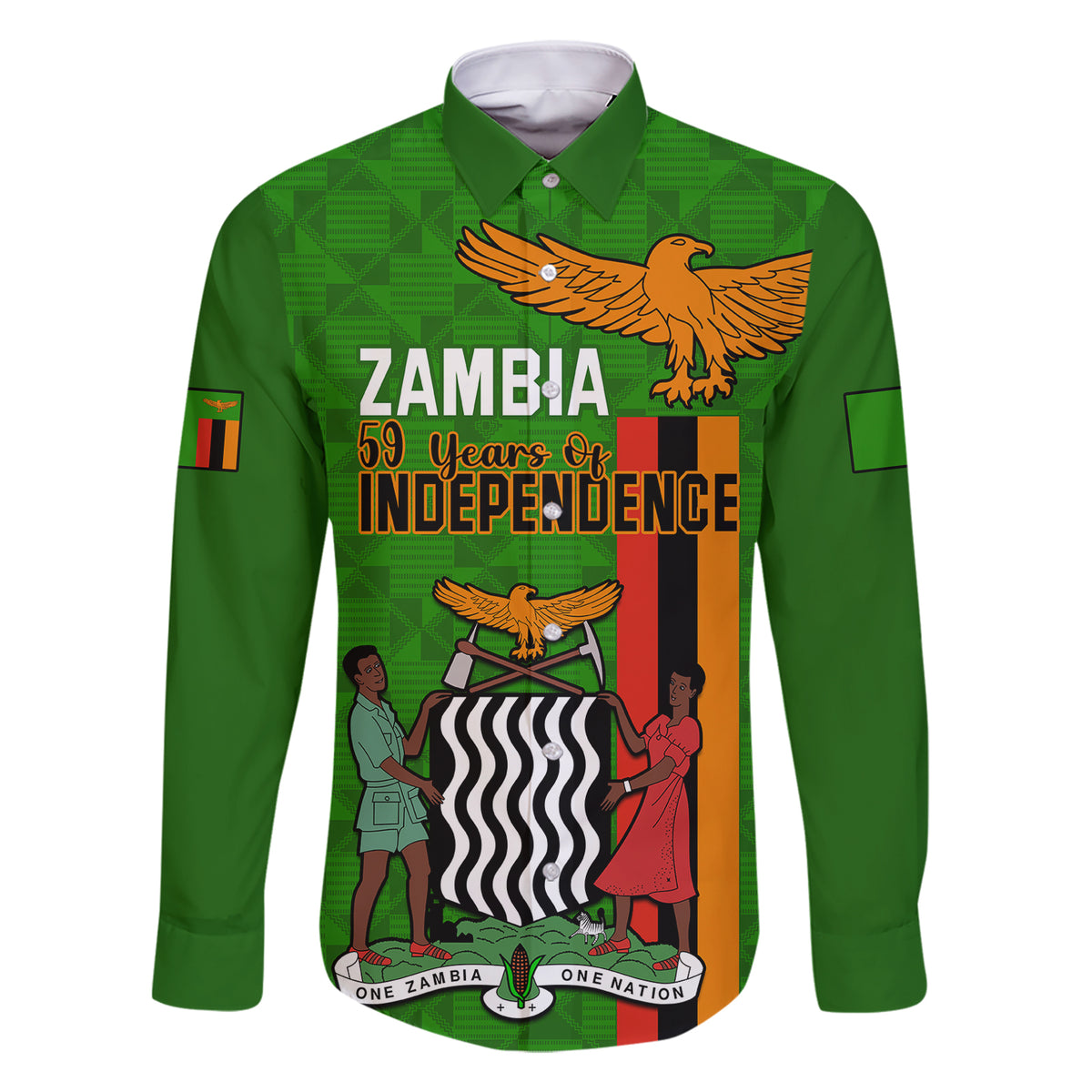 Personalised Zambia Independence Day Family Matching Short Sleeve Bodycon Dress and Hawaiian Shirt Happy 59th Anniversary Kente Pattern - Wonder Print Shop