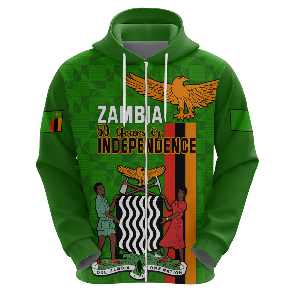 Personalised Zambia Independence Day Hoodie Happy 59th Anniversary Kente Pattern - Wonder Print Shop