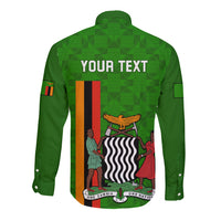 Personalised Zambia Independence Day Long Sleeve Button Shirt Happy 59th Anniversary Kente Pattern - Wonder Print Shop