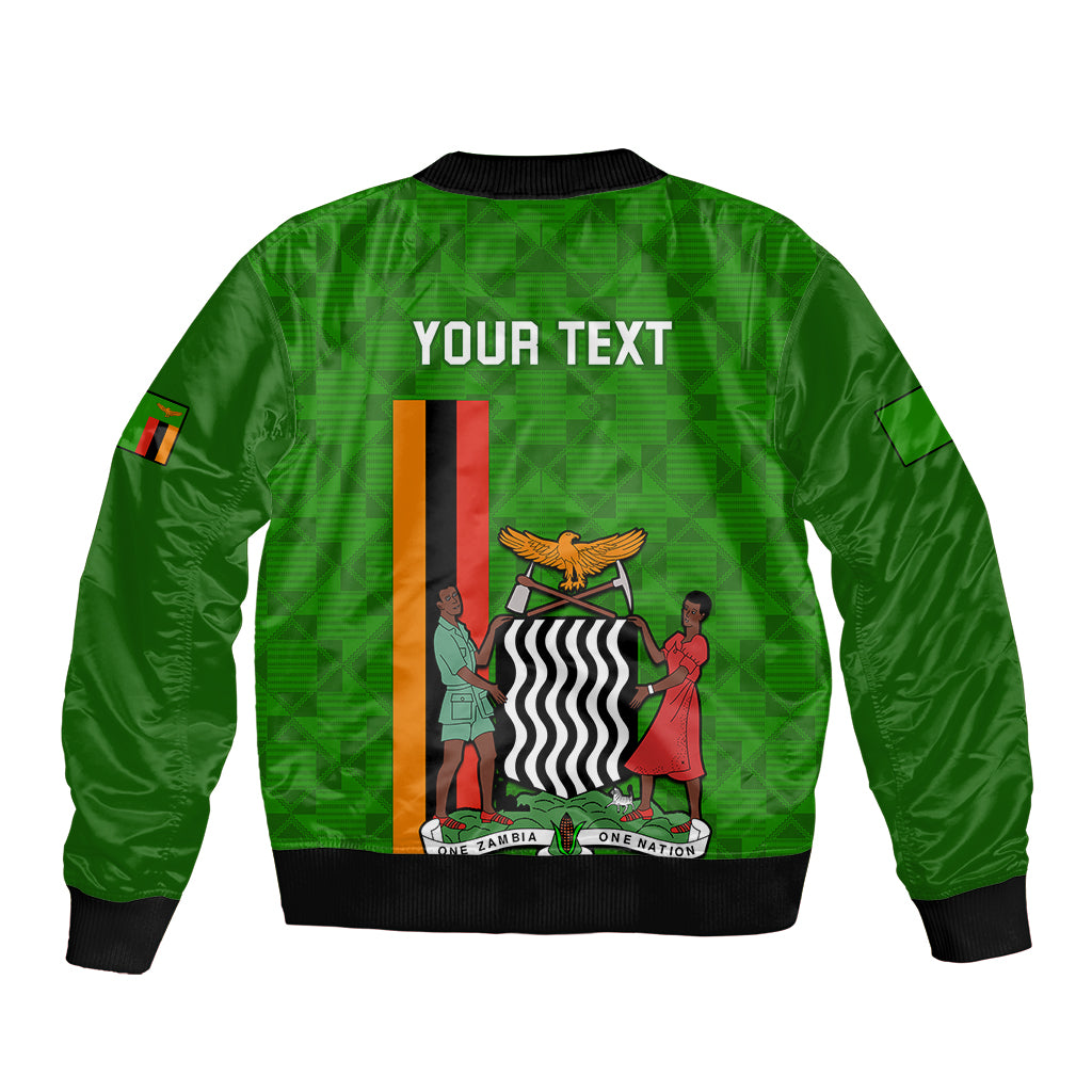 Personalised Zambia Independence Day Sleeve Zip Bomber Jacket Happy 59th Anniversary Kente Pattern - Wonder Print Shop
