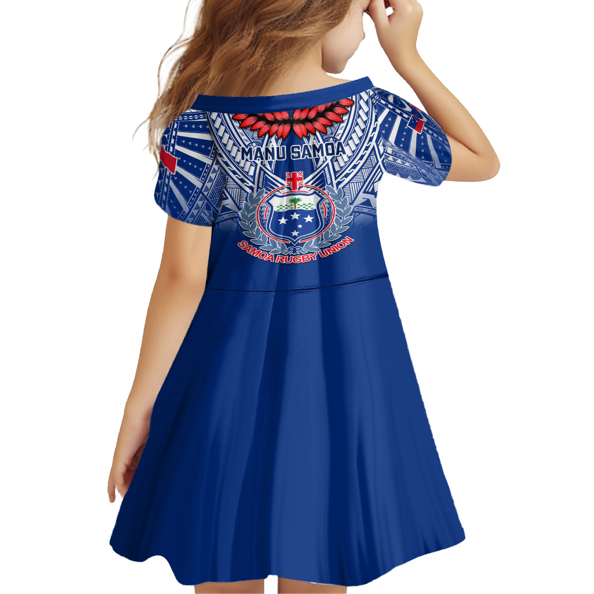 Samoa Rugby Kid Short Sleeve Dress 2023 Go Manu Samoa With Ula Fala Style - Wonder Print Shop
