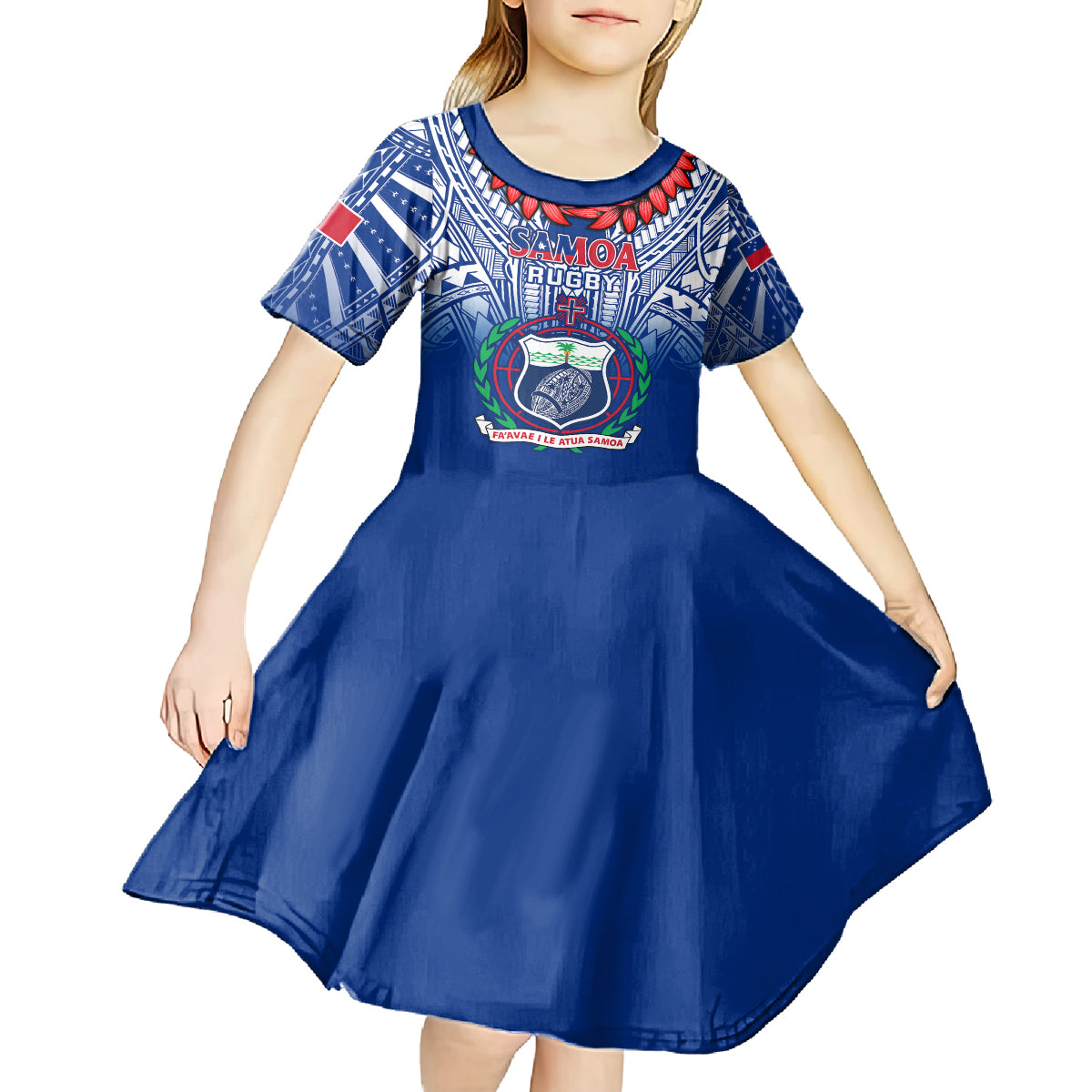 Samoa Rugby Kid Short Sleeve Dress 2023 Go Manu Samoa With Ula Fala Style - Wonder Print Shop