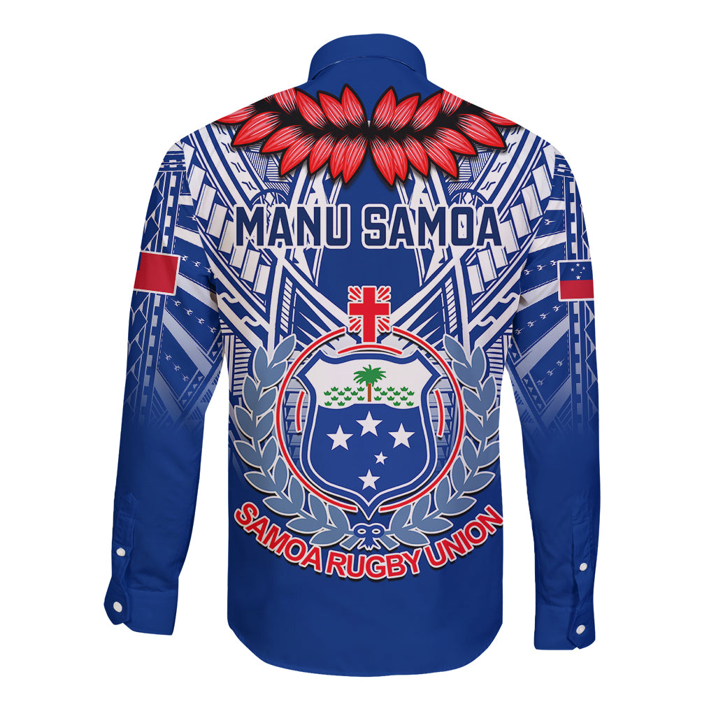 Samoa Rugby Long Sleeve Button Shirt 2023 Go Manu Samoa With Ula Fala Style - Wonder Print Shop