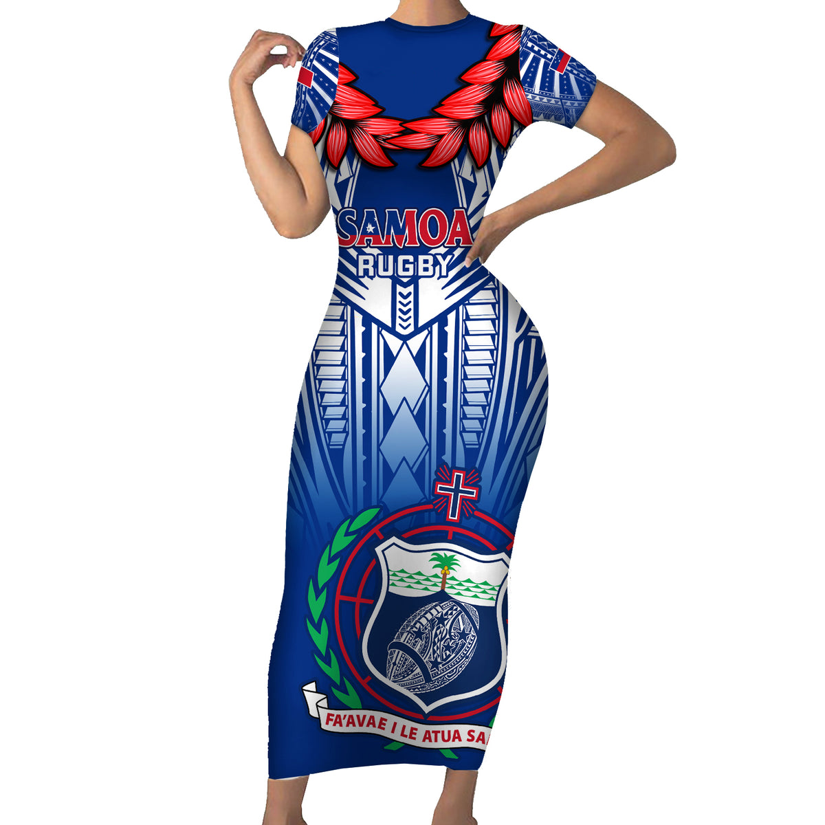 Samoa Rugby Short Sleeve Bodycon Dress 2023 Go Manu Samoa With Ula Fala Style - Wonder Print Shop