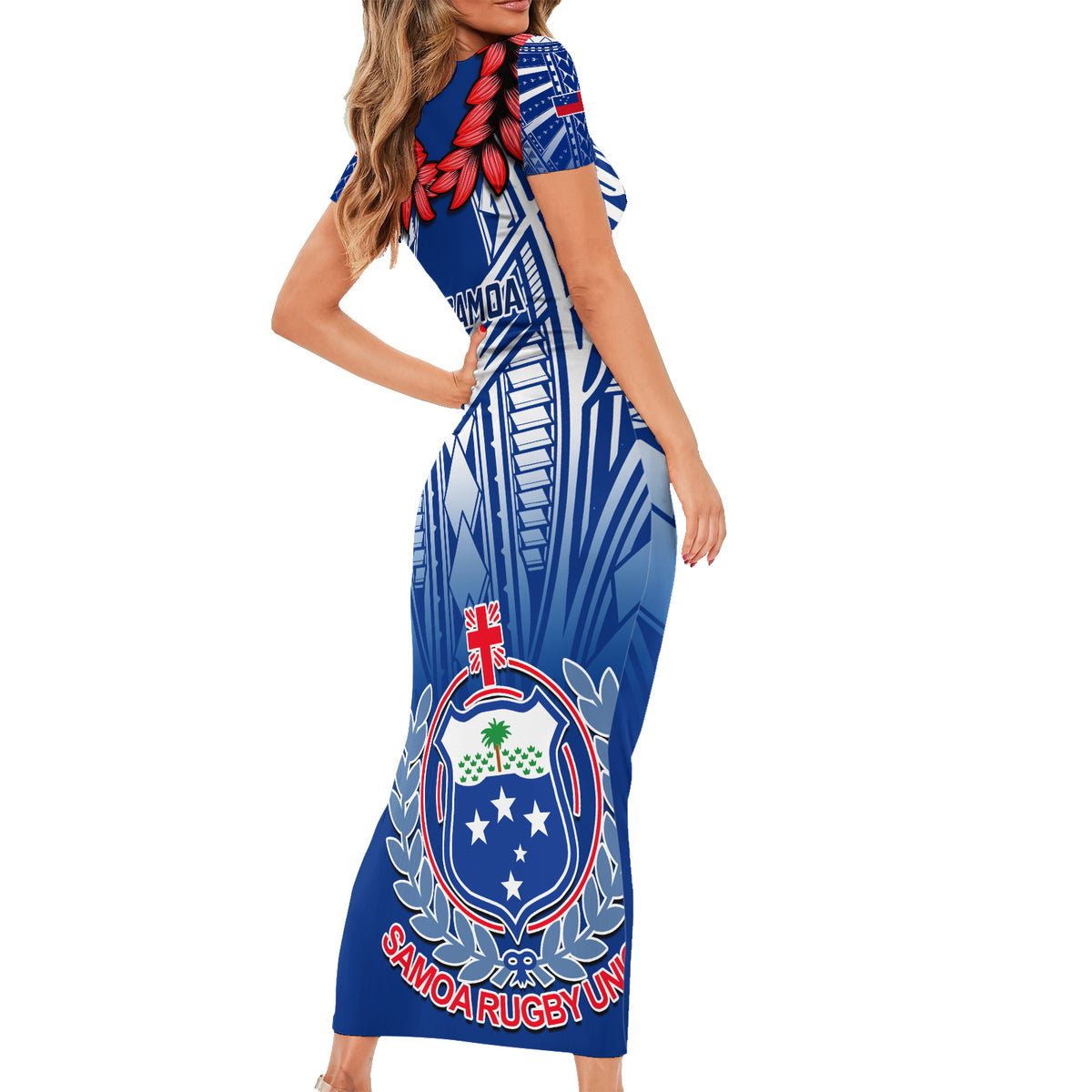 Samoa Rugby Short Sleeve Bodycon Dress 2023 Go Manu Samoa With Ula Fala Style - Wonder Print Shop