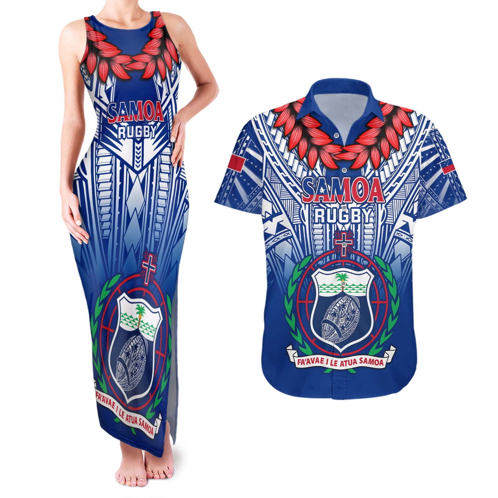Custom Samoa Rugby Couples Matching Tank Maxi Dress and Hawaiian Shirt 2023 Go Manu Samoa With Ula Fala Style - Wonder Print Shop