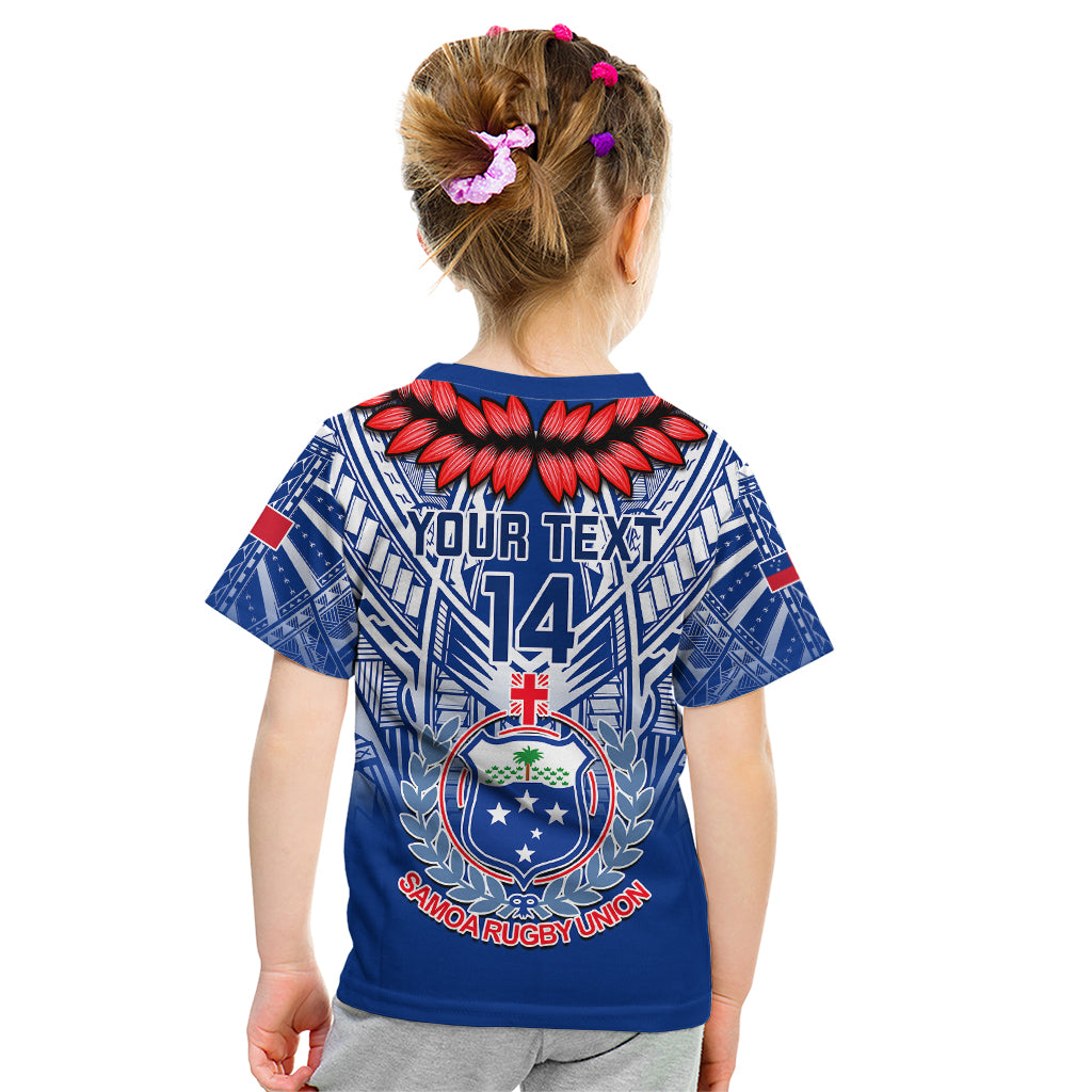 Custom Samoa Rugby Kid T Shirt 2023 Go Manu Samoa With Ula Fala Style - Wonder Print Shop