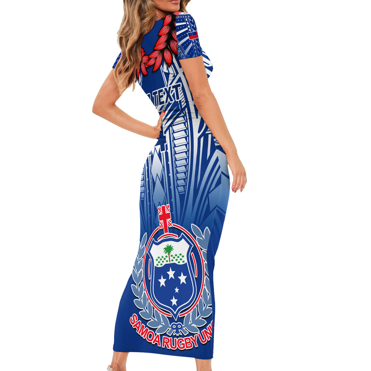 Custom Samoa Rugby Short Sleeve Bodycon Dress 2023 Go Manu Samoa With Ula Fala Style - Wonder Print Shop