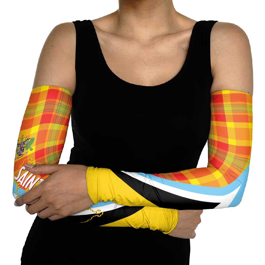 Saint Lucia Creole Day Arm Sleeves Bon Fete Jounen Kweyol Madras Pattern - Wonder Print Shop