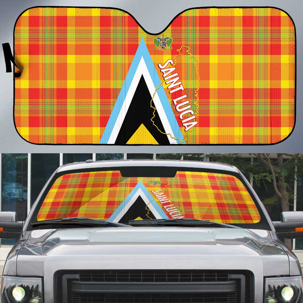 Saint Lucia Creole Day Auto Sun Shade Bon Fete Jounen Kweyol Madras Pattern - Wonder Print Shop