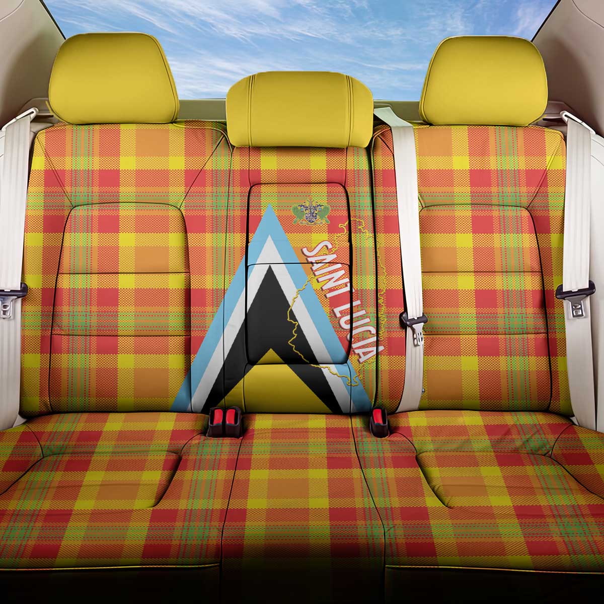 Saint Lucia Creole Day Back Car Seat Cover Bon Fete Jounen Kweyol Madras Pattern - Wonder Print Shop