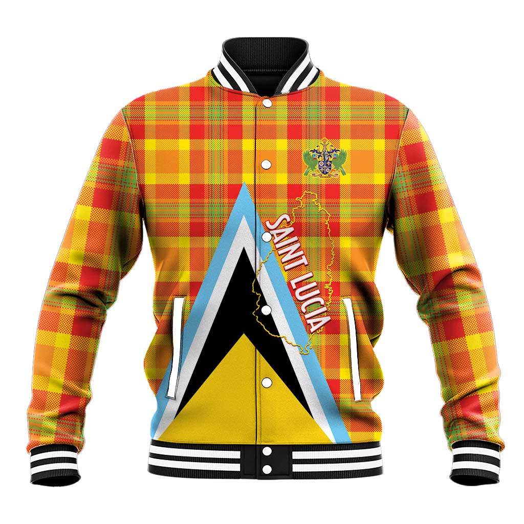 Saint Lucia Creole Day Baseball Jacket Bon Fete Jounen Kweyol Madras Pattern - Wonder Print Shop