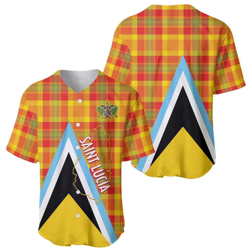 Saint Lucia Creole Day Baseball Jersey Bon Fete Jounen Kweyol Madras Pattern - Wonder Print Shop