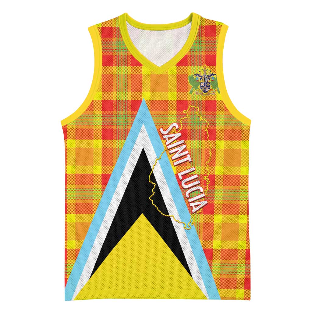 Saint Lucia Creole Day Basketball Jersey Bon Fete Jounen Kweyol Madras Pattern - Wonder Print Shop