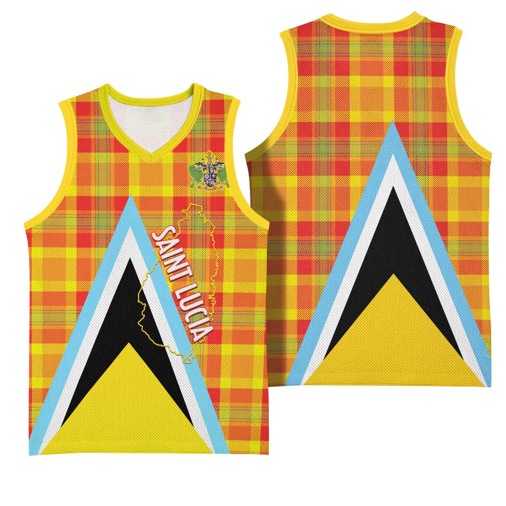 Saint Lucia Creole Day Basketball Jersey Bon Fete Jounen Kweyol Madras Pattern - Wonder Print Shop