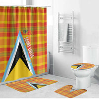 Saint Lucia Creole Day Bathroom Set Bon Fete Jounen Kweyol Madras Pattern - Wonder Print Shop