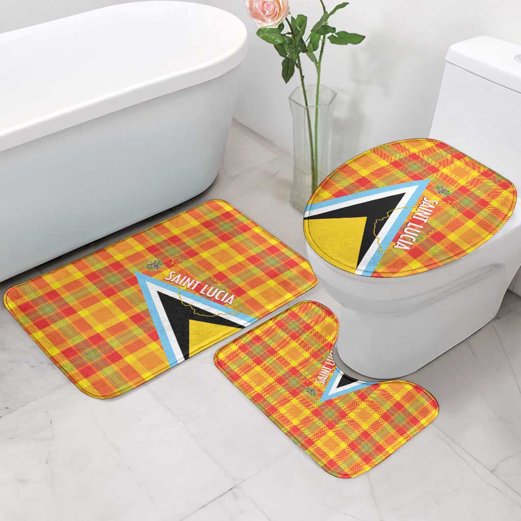 Saint Lucia Creole Day Bathroom Set Bon Fete Jounen Kweyol Madras Pattern - Wonder Print Shop