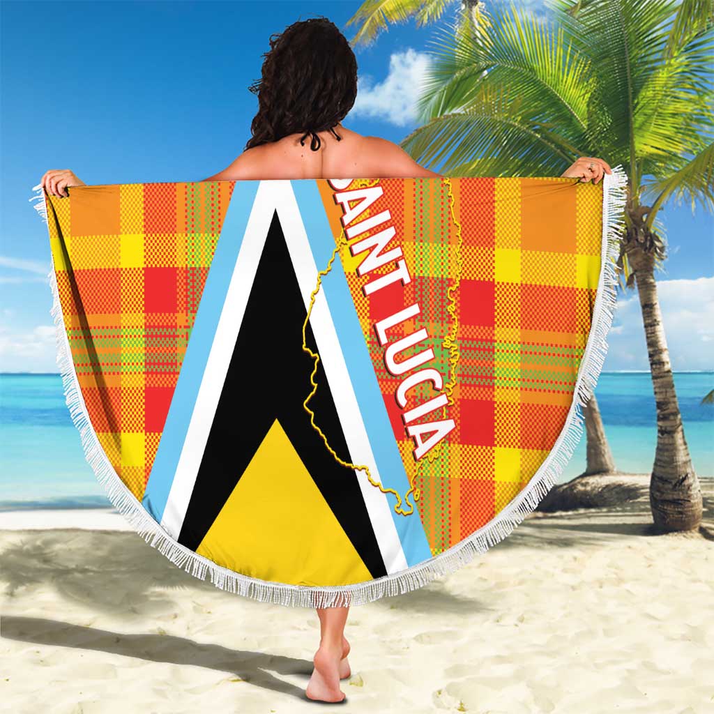 Saint Lucia Creole Day Beach Blanket Bon Fete Jounen Kweyol Madras Pattern - Wonder Print Shop