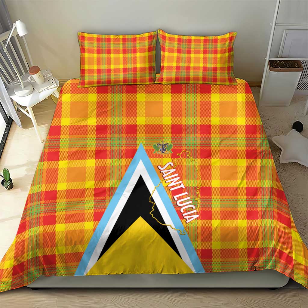 Saint Lucia Creole Day Bedding Set Bon Fete Jounen Kweyol Madras Pattern - Wonder Print Shop