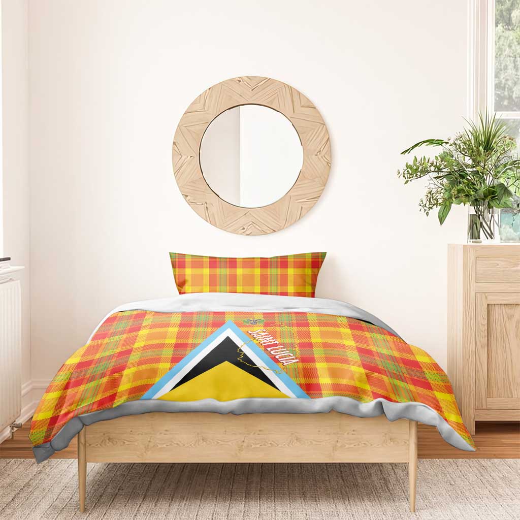 Saint Lucia Creole Day Bedding Set Bon Fete Jounen Kweyol Madras Pattern - Wonder Print Shop