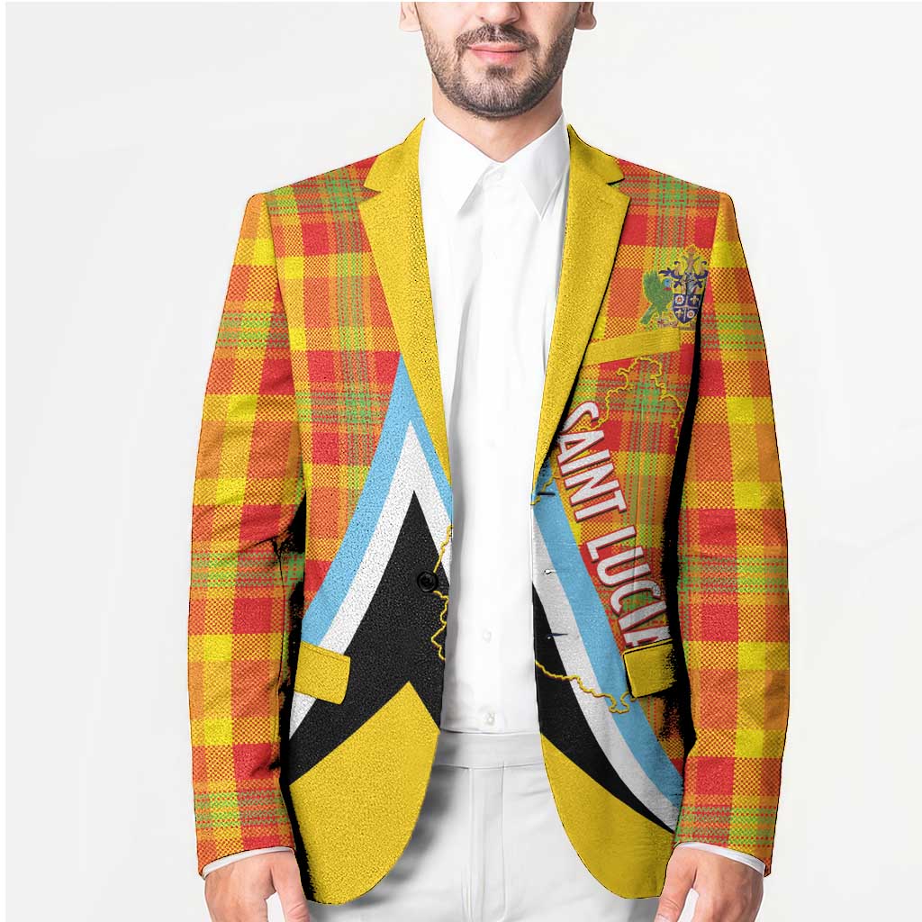Saint Lucia Creole Day Blazer Bon Fete Jounen Kweyol Madras Pattern - Wonder Print Shop