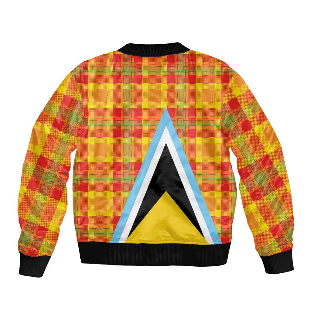 Saint Lucia Creole Day Bomber Jacket Bon Fete Jounen Kweyol Madras Pattern - Wonder Print Shop