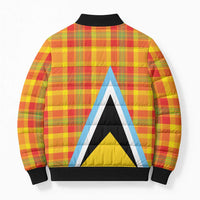 Saint Lucia Creole Day Bomber Puffer Jacket Bon Fete Jounen Kweyol Madras Pattern - Wonder Print Shop