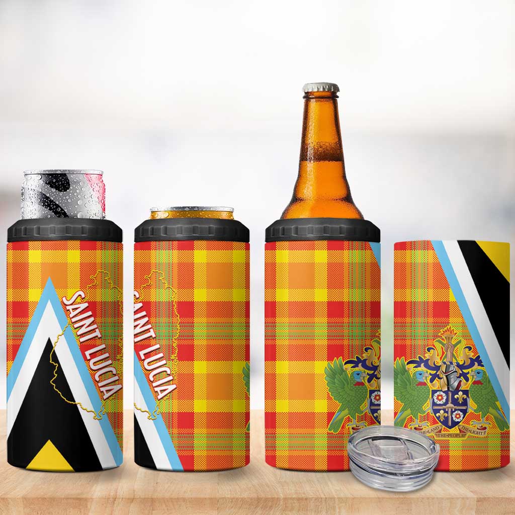 Saint Lucia Creole Day 4 in 1 Can Cooler Tumbler Bon Fete Jounen Kweyol Madras Pattern - Wonder Print Shop