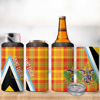 Saint Lucia Creole Day 4 in 1 Can Cooler Tumbler Bon Fete Jounen Kweyol Madras Pattern - Wonder Print Shop