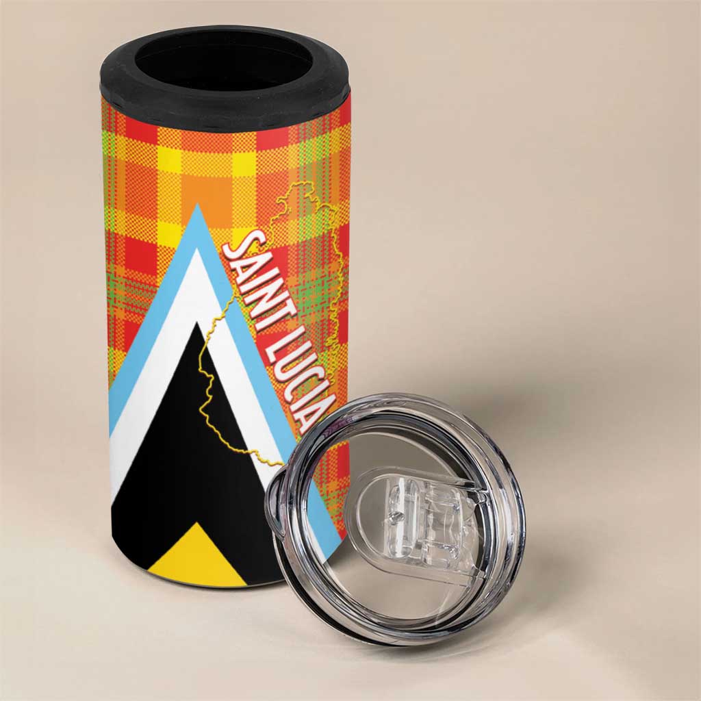 Saint Lucia Creole Day 4 in 1 Can Cooler Tumbler Bon Fete Jounen Kweyol Madras Pattern - Wonder Print Shop
