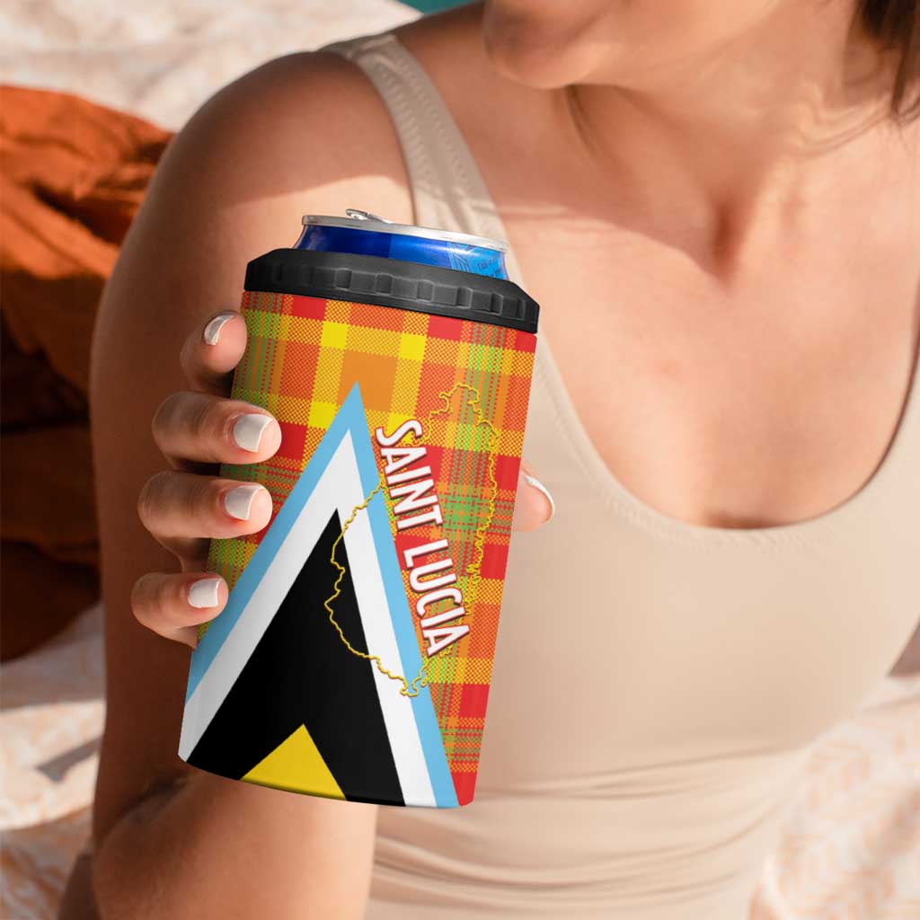 Saint Lucia Creole Day 4 in 1 Can Cooler Tumbler Bon Fete Jounen Kweyol Madras Pattern - Wonder Print Shop