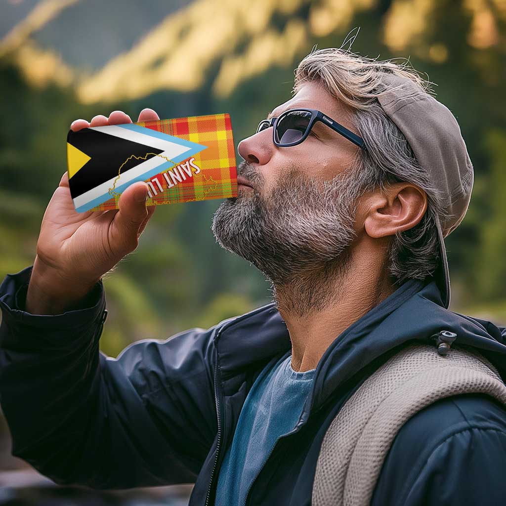 Saint Lucia Creole Day 4 in 1 Can Cooler Tumbler Bon Fete Jounen Kweyol Madras Pattern - Wonder Print Shop